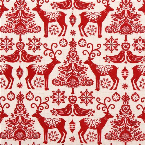 cream Christmas reindeer fabric Andover from the USA
