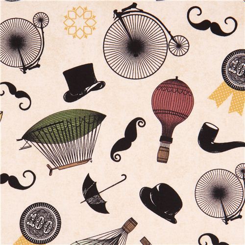 cream hot air balloon tophat fabric by Andover USA