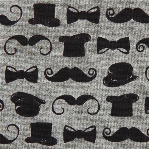 grey mustache and tophat fabric by Andover USA