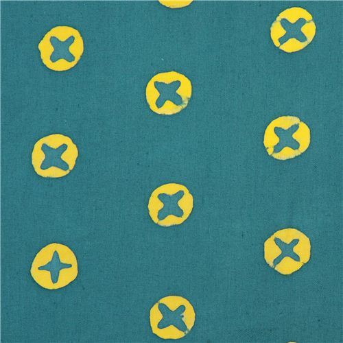 teal blue cross circles cotton fabric by Andover USA