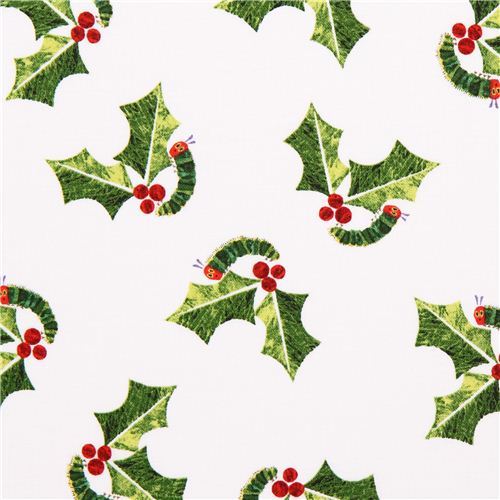 white The Very Hungry Caterpillar Christmas fabric Andover USA