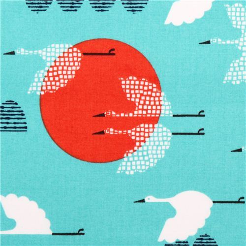 blue Cloud 9 cranes animal organic fabric tsuru
