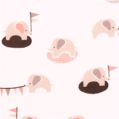 white Cloud 9 elephant organic flannel fabric Ele-fete