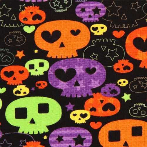 black Halloween skull fabric Timeless Treasures USA