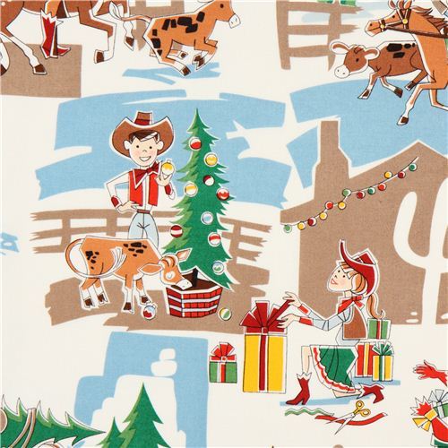 funny cowboy cowgirl Christmas fabric Alexander Henry