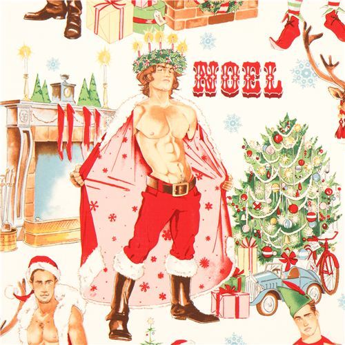sexy Santa Claus pin up Christmas fabric Alexander Henry