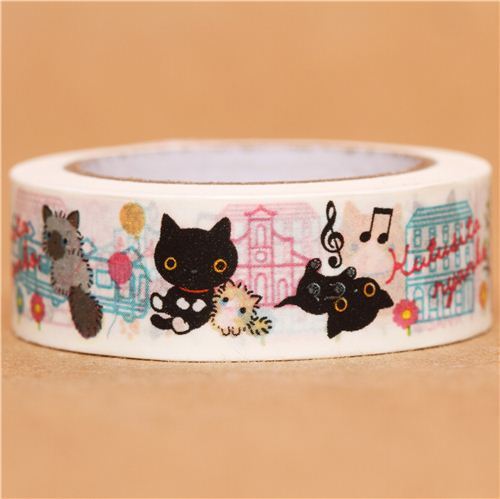 white Kutusita Nyanko cats city Washi Masking Tape