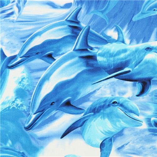 blue dolphin animal fabric by Timeless Treasures