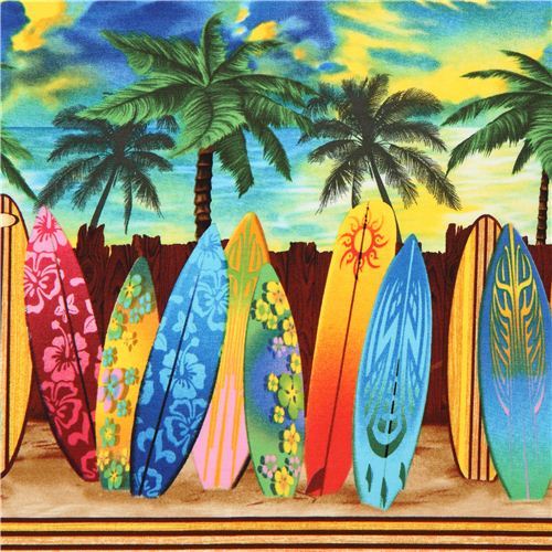 colourful surfboard stripe fabric Timeless Treasures USA