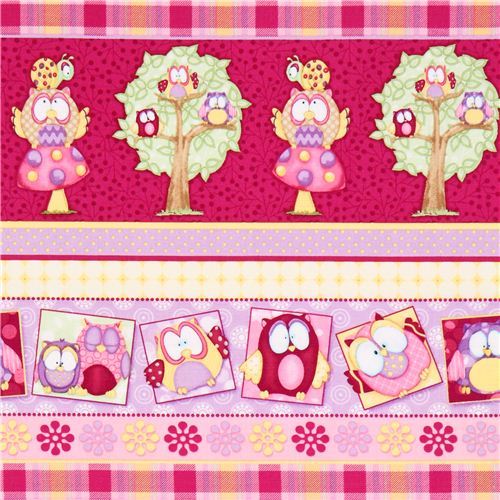 violet-red owl forest fabric by Henry Glass