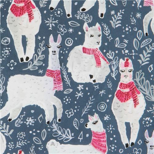 Dear Stella blue-grey alpaca and leaf Christmas fabric