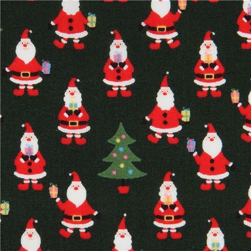 dark green mini Santa Claus fabric with Christmas trees