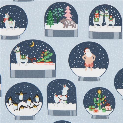 light blue Dear Stella Christmas snow globe fabric