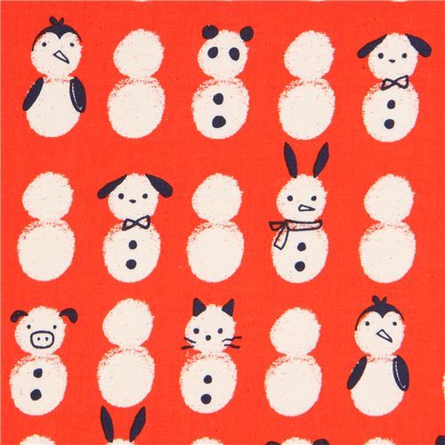 orange-red with snowman animal fabric by Cotton and Steel