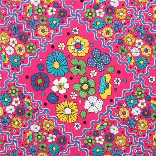 hot pink colorful cute flower oxford fabric by Kokka