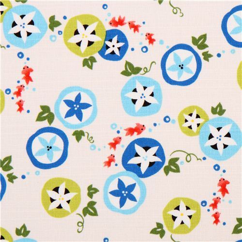 light cream structured Asia flower leaf fish Kokka Dobby fabric