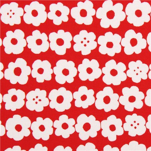red cute white flower fabric by Kokka