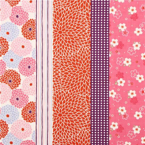 structured colorful Asia flower Kokka Dobby fabric