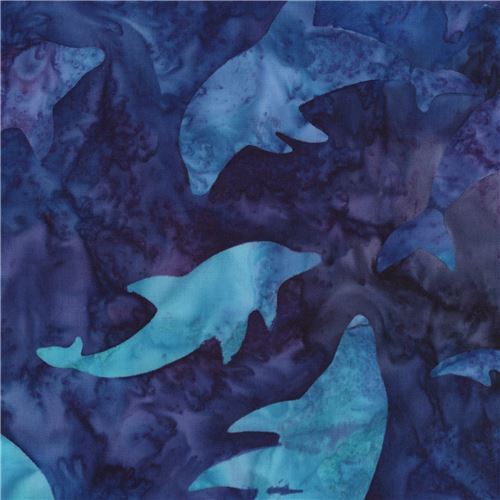 blue purple Robert Kaufman dolphin animal tie dye Batik fabric Totally Tropical