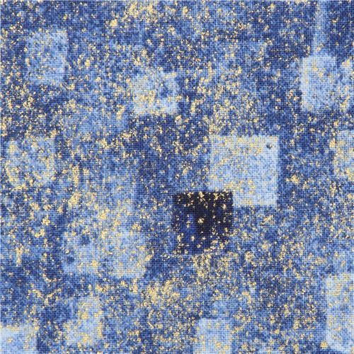 blue square rectangle gold metallic fabric Robert Kaufman Gustav Klimt