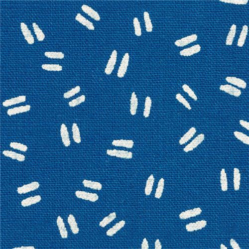 dark blue Robert Kaufman white dash linen cotton fabric Arroyo Essex