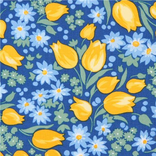 dark blue Robert Kaufman fabric flower leaf Sunshine Garden