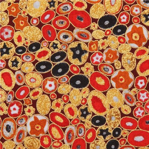 dark red-brown gold metallic oval shape fabric Robert Kaufman Gustav Klimt