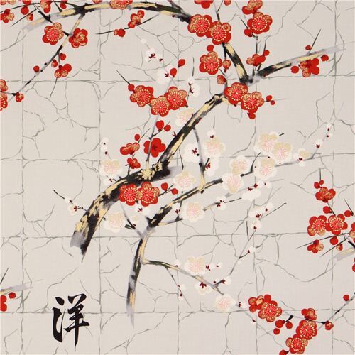grey Alexander Henry Japanese flower fabric with gold
