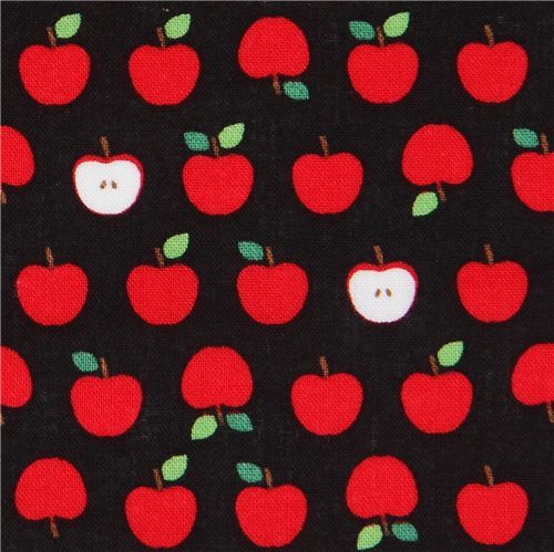 black Robert Kaufman small red apple fruit fabric Sevenberry Mini Prints