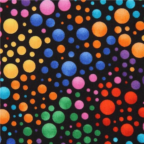 colorful dot black fabric circle Quilting Treasures 