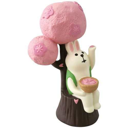rabbit with sakura bonsai tree figurine from Japan