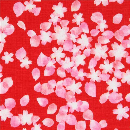 sakura flower Kokka Dobby fabric in red