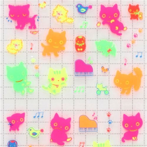 colorful Kutusita Nyanko neon stickers by San-X