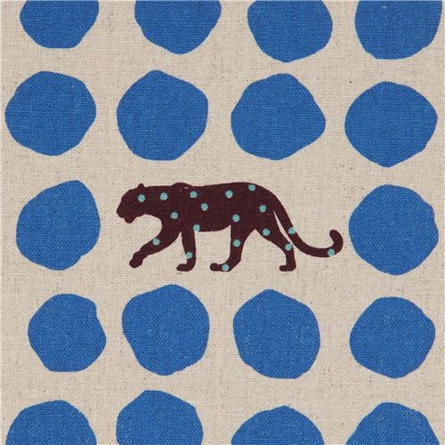 blue dot canvas fabric with leopards by echino
