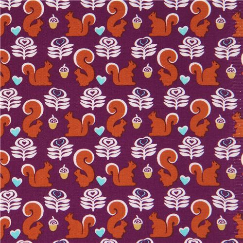 dark purple fabric brown squirrel flower by Michael Miller USA