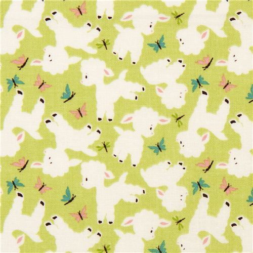 green Riley Blake animal fabric with lamb butterfly