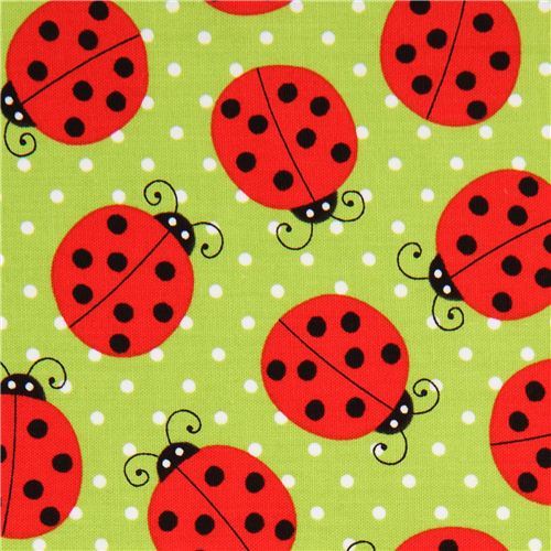 green ladybird fabric with dots by Robert Kaufman