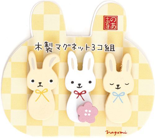 kawaii bunny wooden magnets with flower from Japan