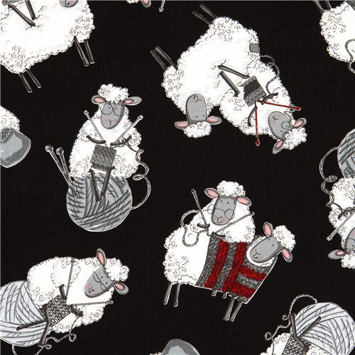 black knitting sheep Timeless Treasures fabric USA