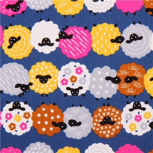 dark blue sheep animal oxford fabric Cosmo Japan