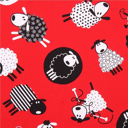 red knitting sheep animal fabric Timeless Treasures