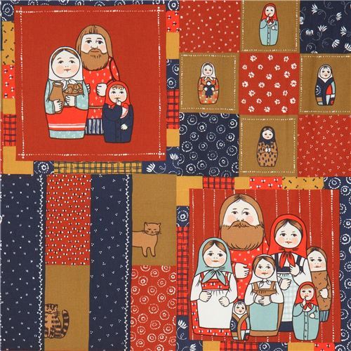 brown and dark blue Matryoshka Quilt Gate fabric