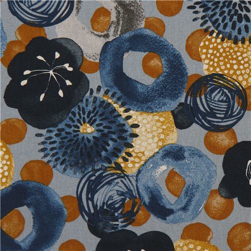 canvas fabric by Cosmo with flowers in blue-grey