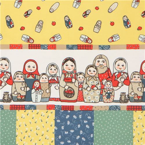double border Matryoshka fabric by Quilt Gate in yellow