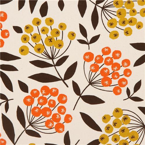 oxford natural color Cosmo flower and leaf fabric