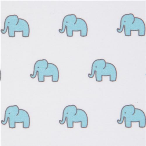 white with small elephant knit fabric Robert Kaufman USA Little Safari