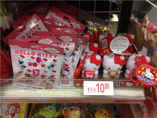 cute Hello Kitty toys in one of the 7-Eleven shelves