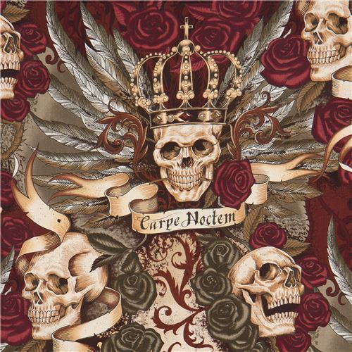 beige dark green Alexander Henry fabric skull rose Royal