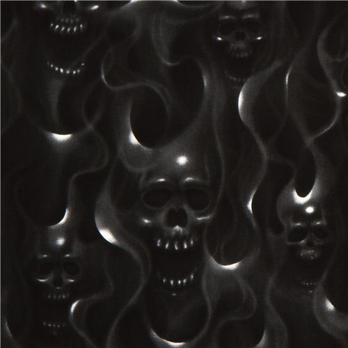 black Alexander Henry fabric with skulls on fire