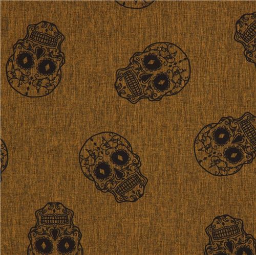 brown soft shell melange fabric with skulls